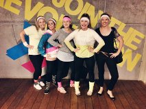 This is us in out usual attire, getting ready to double bounce some kids. 